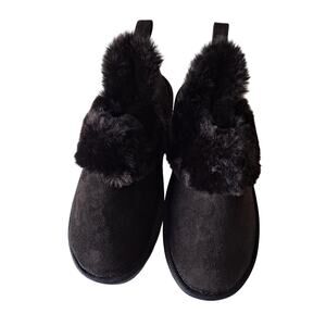 NWB Isaac Mizrahi Live! Microsuede Bootie Slippers Faux Fur Black Womens Size 7